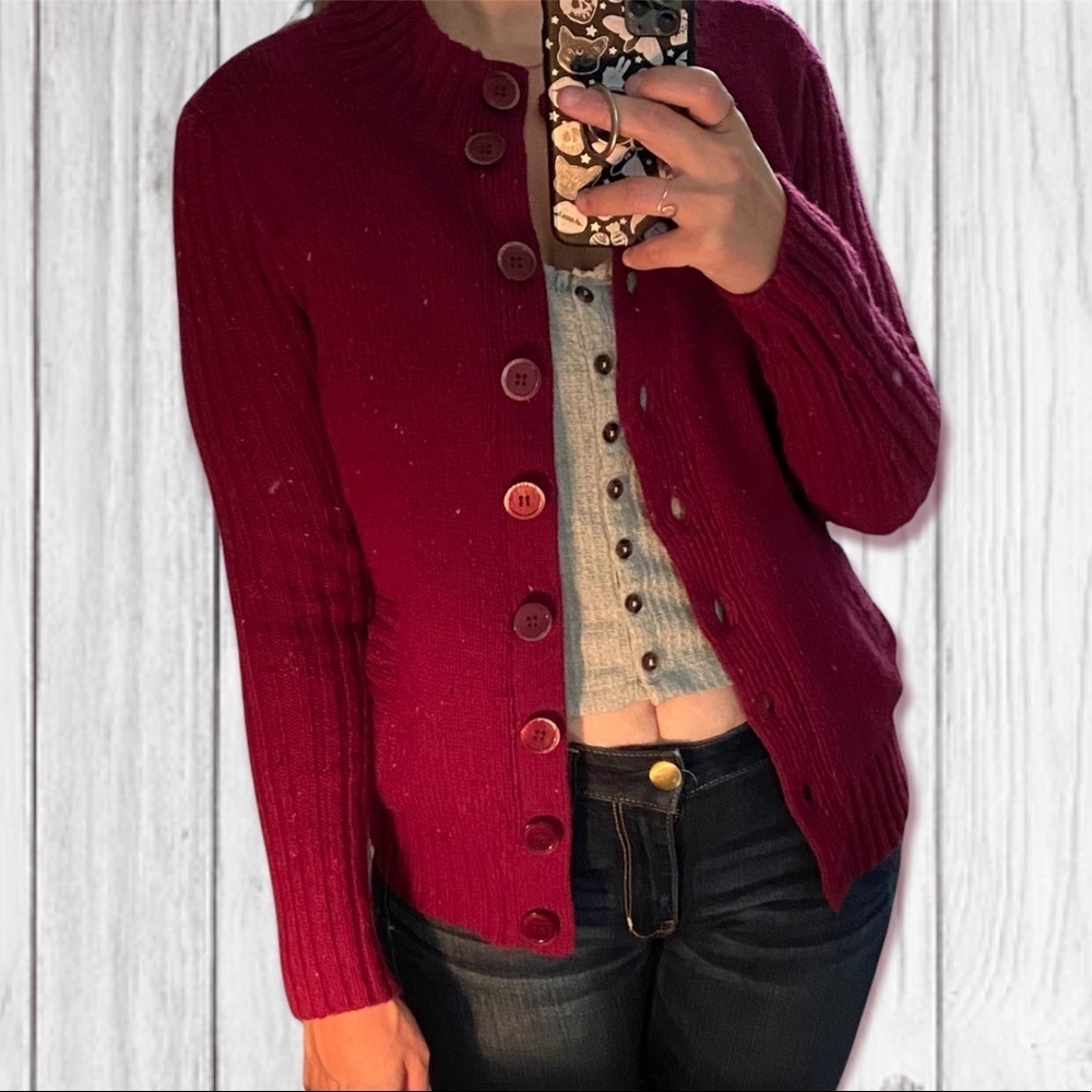 Maroon large button cardigan